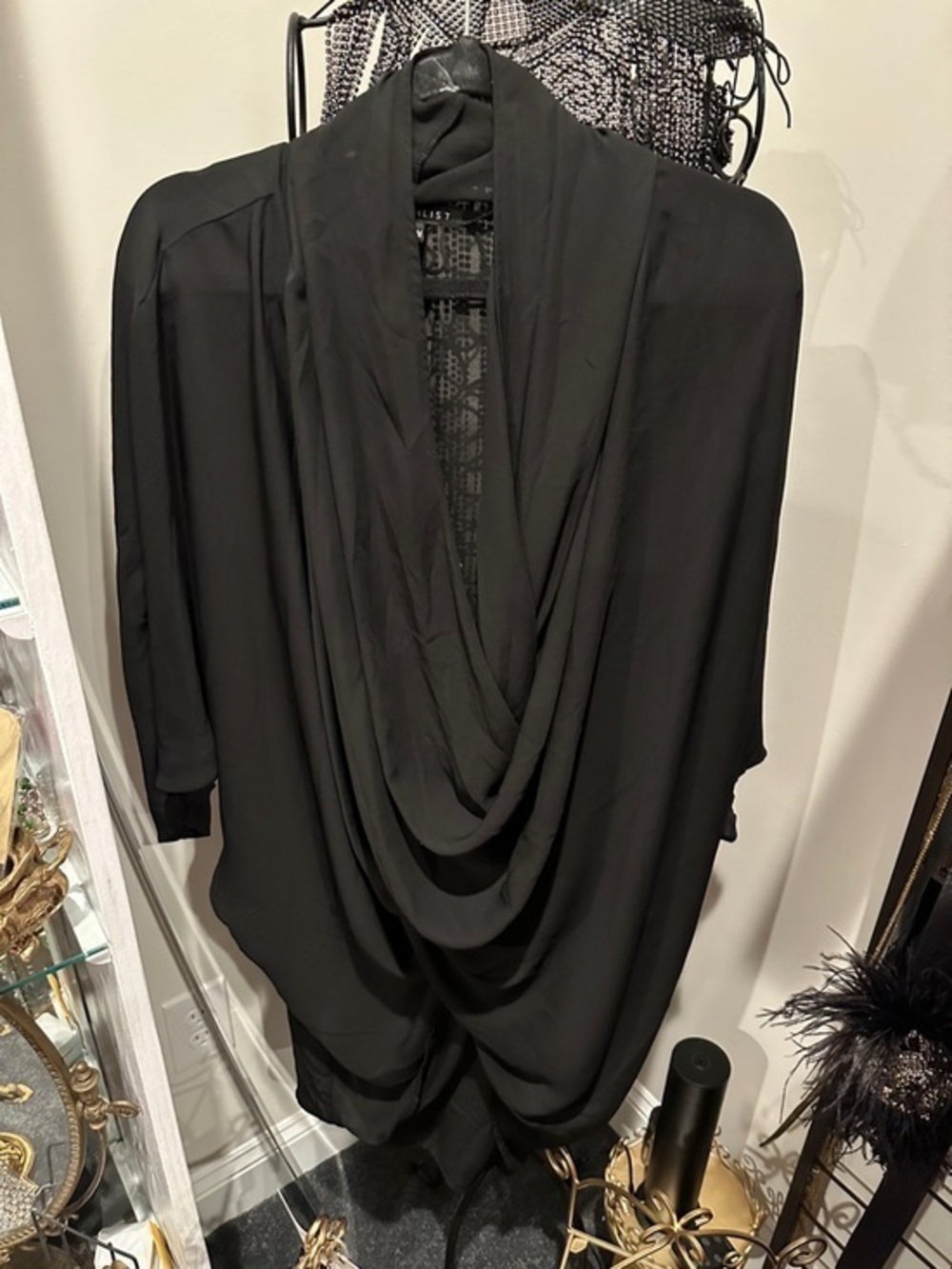 Wish List Black Draped Cowl-Neck Tunic Top